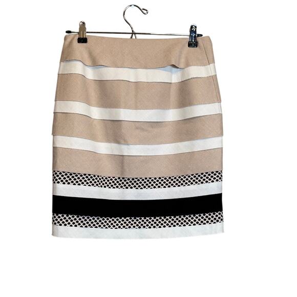 White House Black Market layered pencil skirt black tan white lined Sz 4 - Picture 1 of 8